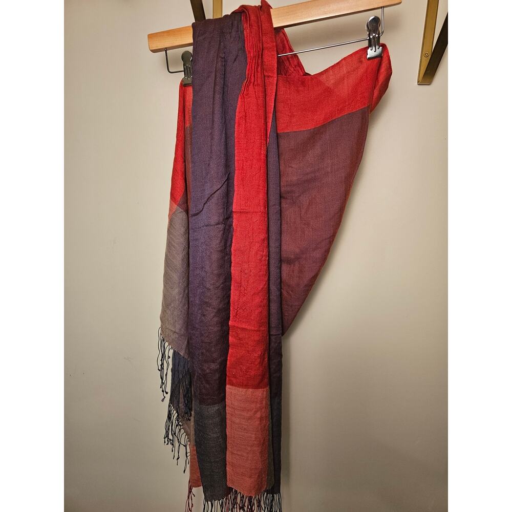 Jim Thompson Silk/Wool Red and Purple Colorblock Lightweight Scarf